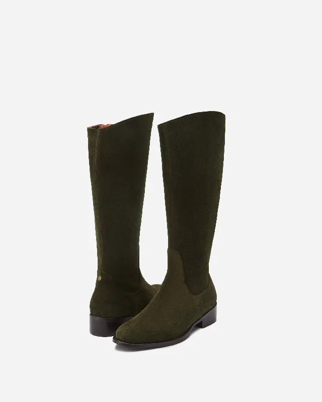 Verity Knee High Boots in Forest Green Suede