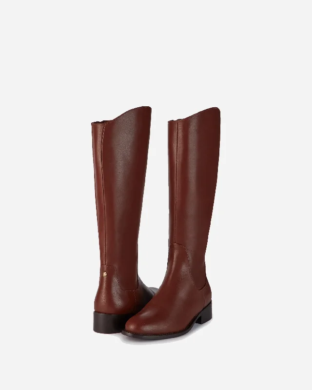 Verity Knee High Boots in Tan Leather