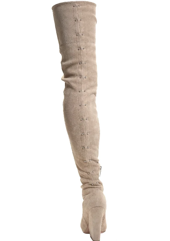 VIX CREAM PIERCED STRETCH SUEDE THIGH BOOTS