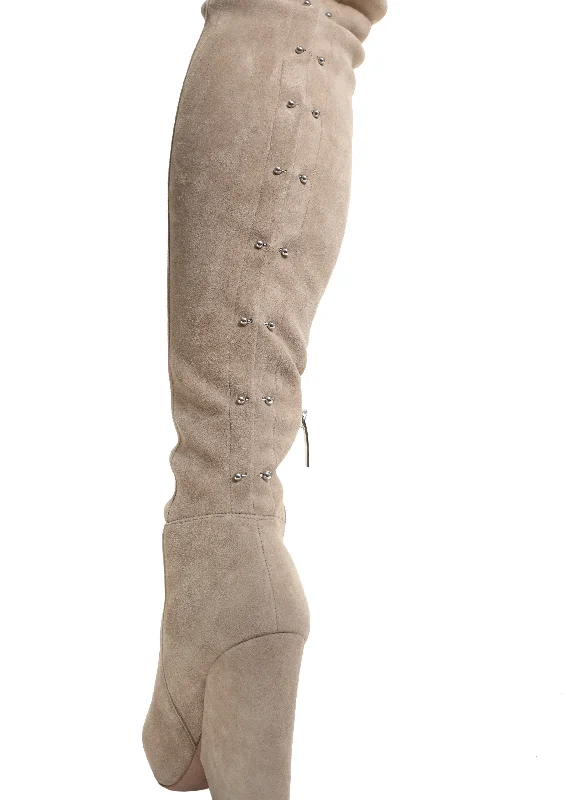 VIX CREAM PIERCED STRETCH SUEDE THIGH BOOTS