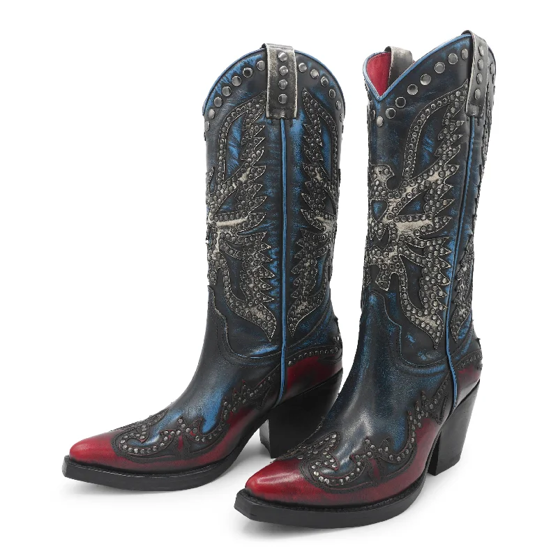 WX41-3 - Red/Blue Wings Spazzolato Leather