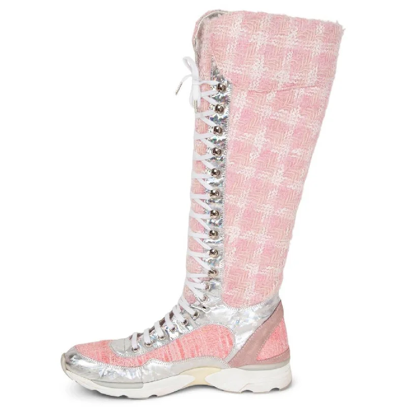 Chanel Pink Tweed Sneaker Boots