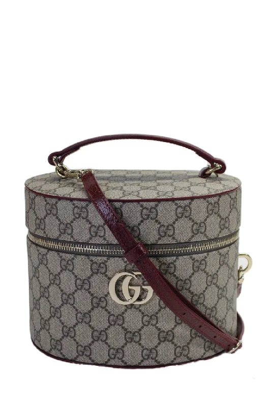 Gucci Womens Beige Leather GG Supreme Monogram Vanity Cosmetic Bag Handbag