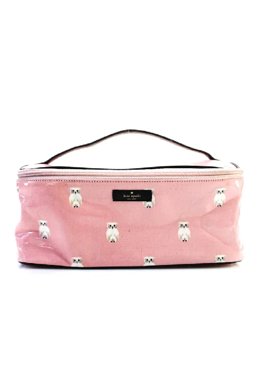 Kate Spade New York Womens Pink Zip Around Owl Cosmetic Makeup Case