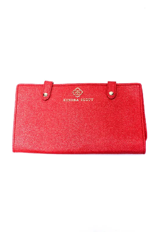 Kendra Scott Womens Textured Getaway Collection Foldover Travel Jewelry Bag Red